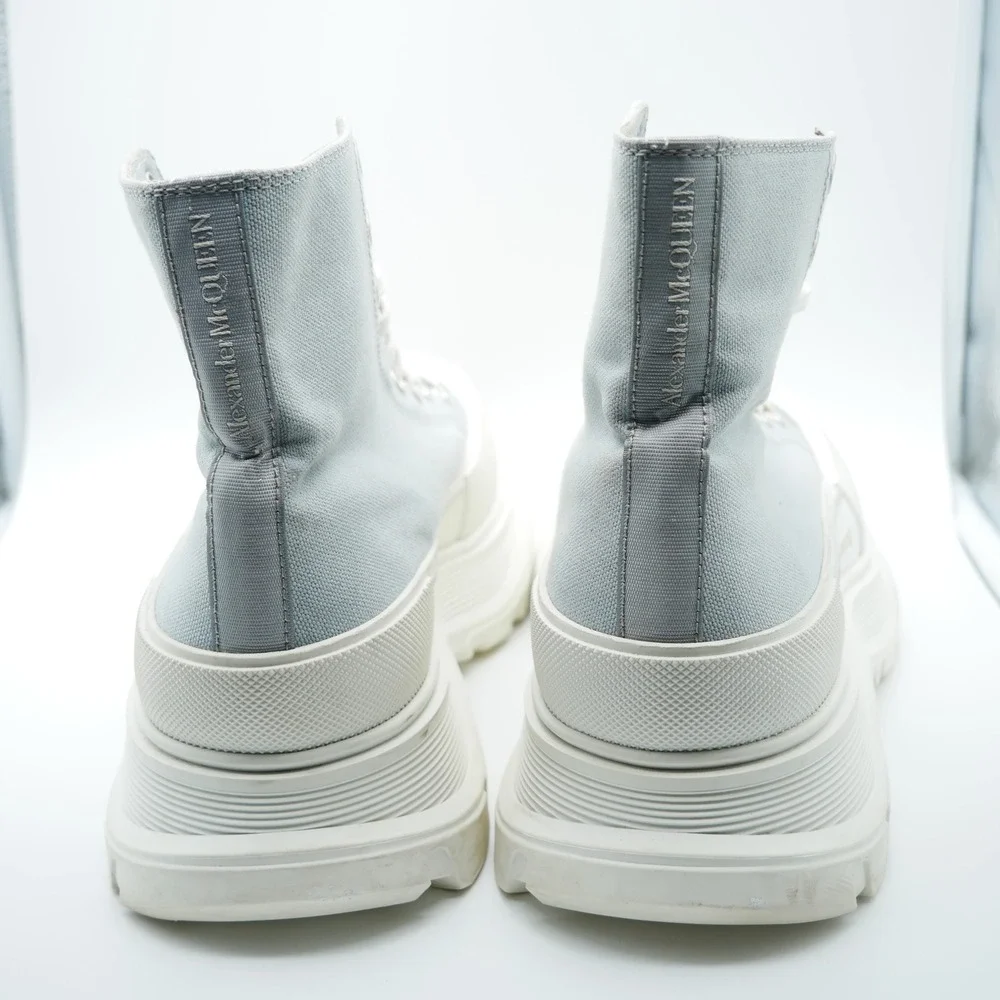 Alexander McQueen Tread Slick High Top Canvas Sneakers Grey 604254 Size 44